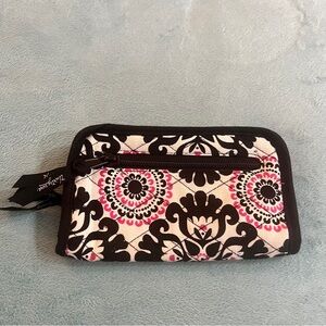 Thirty-One Black and Pink Patterned Zippered Wallet